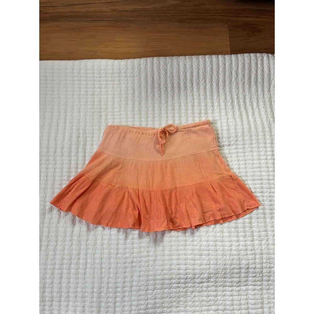 No Boundaries Y2K Orange Ombre Tiered Cotton Mini Skirt Boho Ruffle M Made India